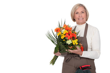 Woman with bunch of flowers