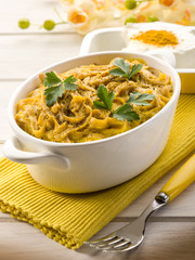 tagliatelle with cheese and curry sauce, healthy food
