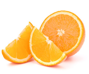 Orange fruit half and two segments or cantles