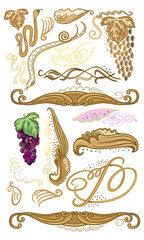 Decorated set for wine label with grapes