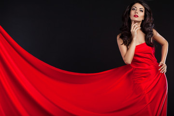 beautiful fashionable woman in red dress