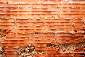 broken bricks in brickwall in wall restoration