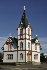 Fototapeta na wymiar Wooden church in Husavik, Iceland.