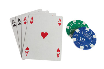 Four aces casino cards with chips