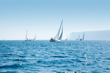 boats sail regatta with sailboats in mediterranean - obrazy, fototapety, plakaty