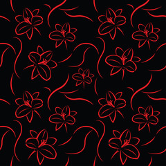 Fototapeta na wymiar Red floral seamless on black