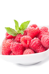 Raspberries on white background