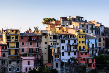 Fototapeta na wymiar The Medieval Village of Corniglia at Morning, Cinque Terre, Ital