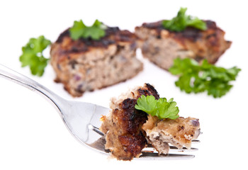 Halved burger isolated on white