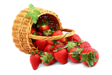 Delicious strawberries in basket isolated on white