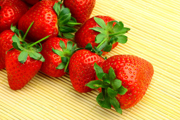 Delicious strawberries on bamboo mat