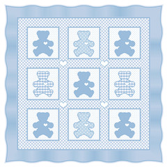 Teddy Bears Baby Quilt, big hearts, pastel polka dots, gingham