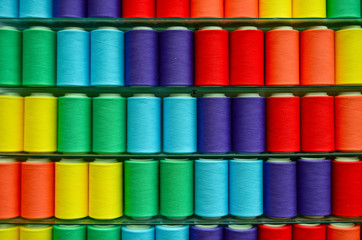 Assorted threads of colorful yarn