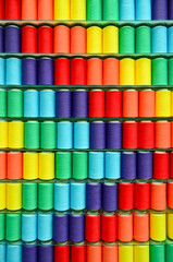 Assorted threads of colorful yarn