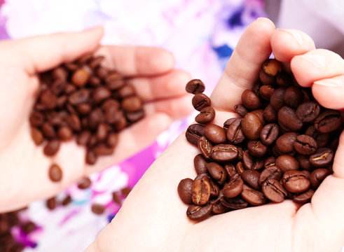 Coffee beans in hands