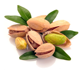 Pistachios on a white background