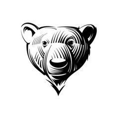 Head bear, engraving  style illustration
