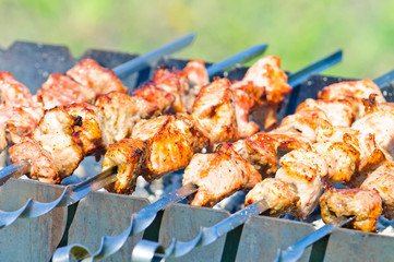 The meat is roasted on the grill