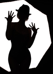silhouette beautiful woman dancing isolated on white