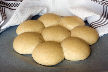 Home made buns from wholemeal flour - before baking