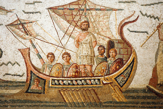 Mosaic scene from Homer's Odyssey in Bardo Museum, Tunisia
