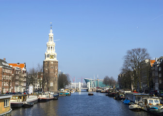 Fototapeta premium Classical Amsterdam view on canal, the Netherlands