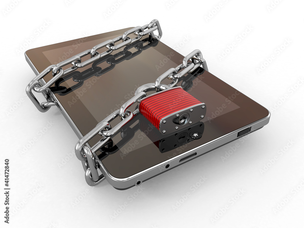 Aufkleber Tablet pc security. Chain with lock on computer.