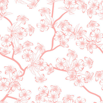 Cherry blossom vector background. (Seamless flowers pattern)
