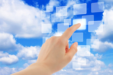 Cloud computing concept with woman hand