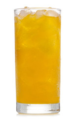 glass of orange soda with ice