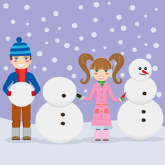 Children making snowmen.
