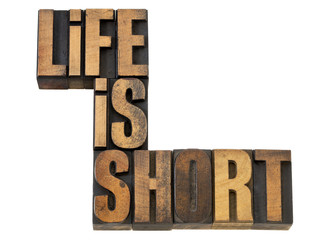 life is short phrase in wood type