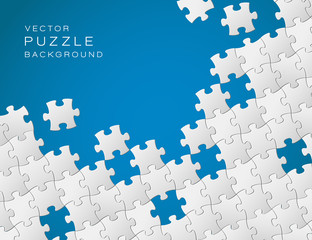 Vector blue background made from white puzzle pieces - obrazy, fototapety, plakaty