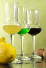 liqueur glasses with ingredients