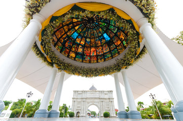 pavilion with stained glass - obrazy, fototapety, plakaty