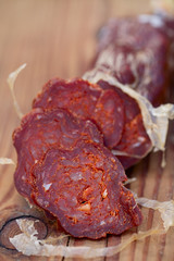 spanish fine jamon chorizo sausage, shallow dof