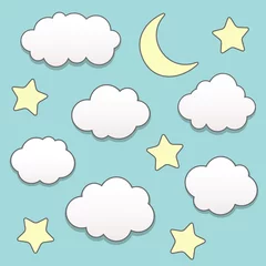 Papier Peint photo Lavable Ciel Nuit étoilée avec lune et nuages