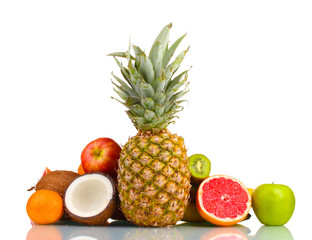 Tropical fruits isolated on white