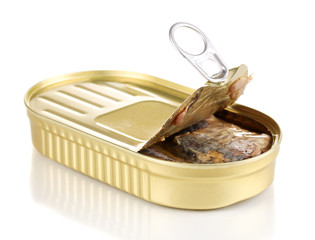 Open tin can isolated on white