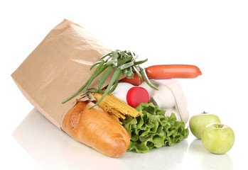 Paper bag with food isolated on white
