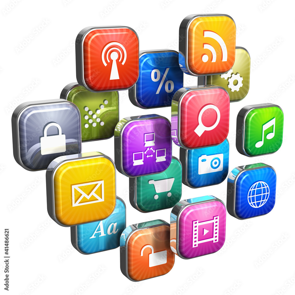 Aufkleber software concept: cloud of program icons