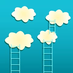 Wall murals Sky Yellow Clouds with Ladders on Green Background