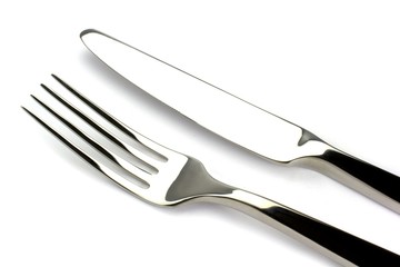 Fork and knife on white background