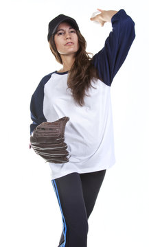 Woman Baseball or Softball Player Pitches a Ball