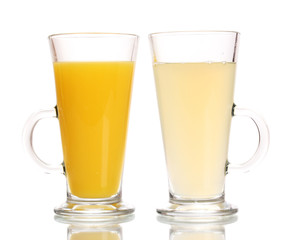 Tropical juices in glasses isolated on white