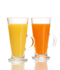 Tropical juices in glasses isolated on white