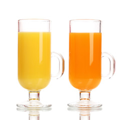Tropical juices in glasses isolated on white