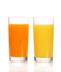 Tropical juices in glasses isolated on white