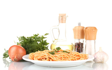 Composition of the delicious spaghetti with tomato sauce