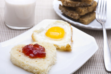 Breakfast - heart shaped bread, egg